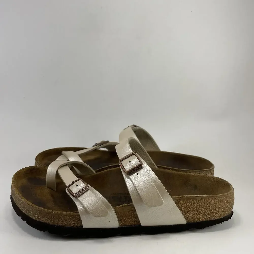 Birkenstock Mayari Strappy Metallic Pearly Sandals Womens 37, 6-6.5 Toe Loop